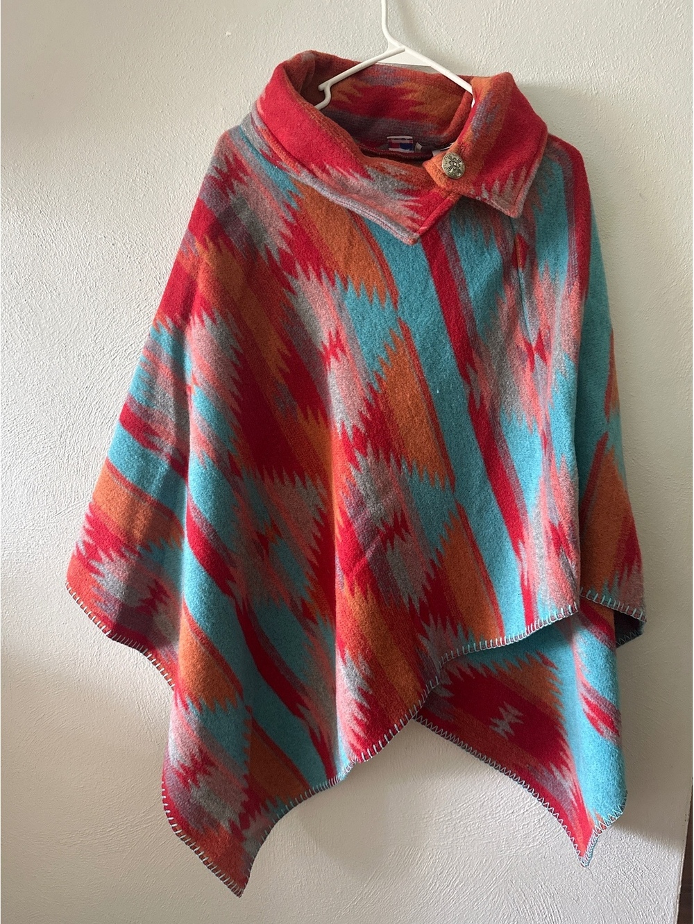 Rhonda Stark Southwest-Inspired Poncho With Cowl Neck & Fringe - Multicolor